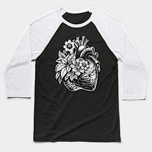 Heart with flowers art in linear style Baseball T-Shirt